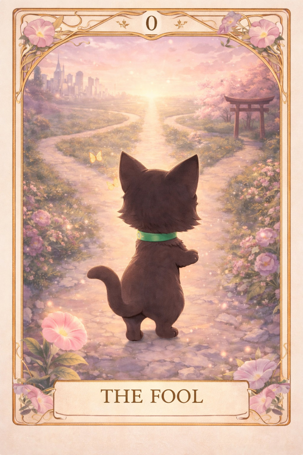 A symbolic illustration of a black cat standing at a crossroads, representing the beginner stage in career transition.